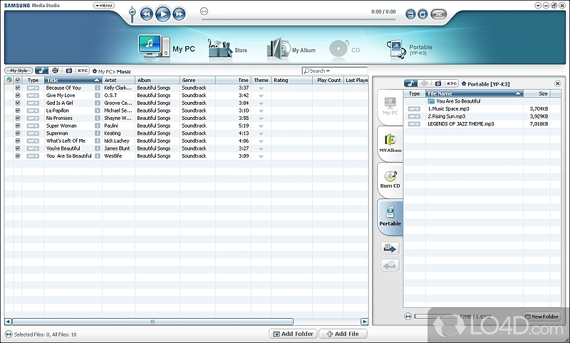 Samsung Media Studio: User interface - Screenshot of Samsung Media Studio