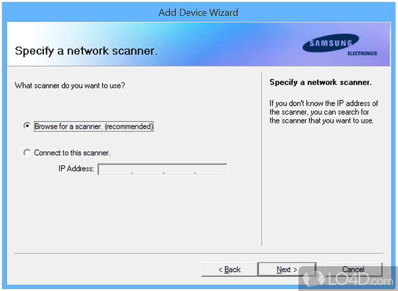 Samsung Network Scan Manager: User interface - Screenshot of Samsung Network Scan Manager