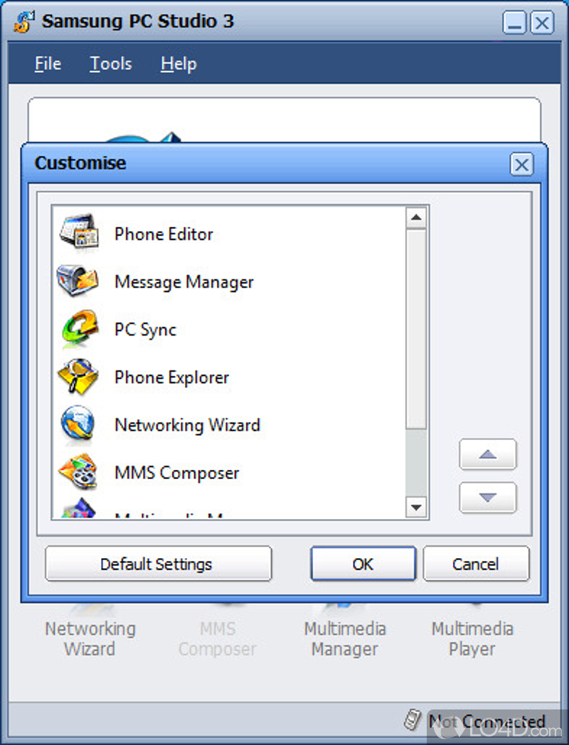 Various connection establishment possibilities - Screenshot of Samsung PC Studio