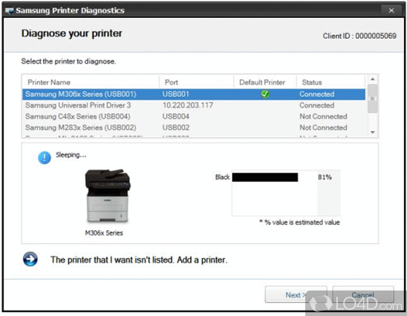 Samsung Printer Diagnostics screenshot