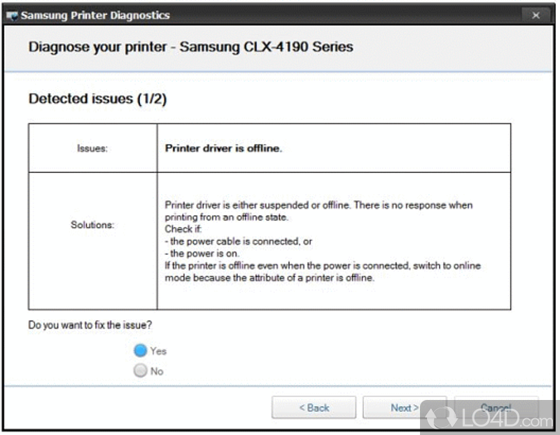 Samsung Printer Diagnostics screenshot