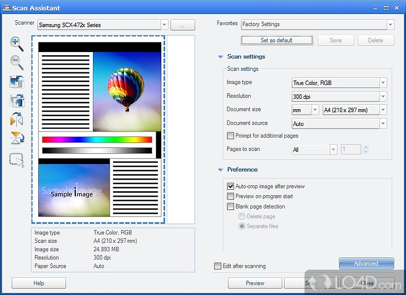 Utility for scan process - Screenshot of Samsung Scan Assistant