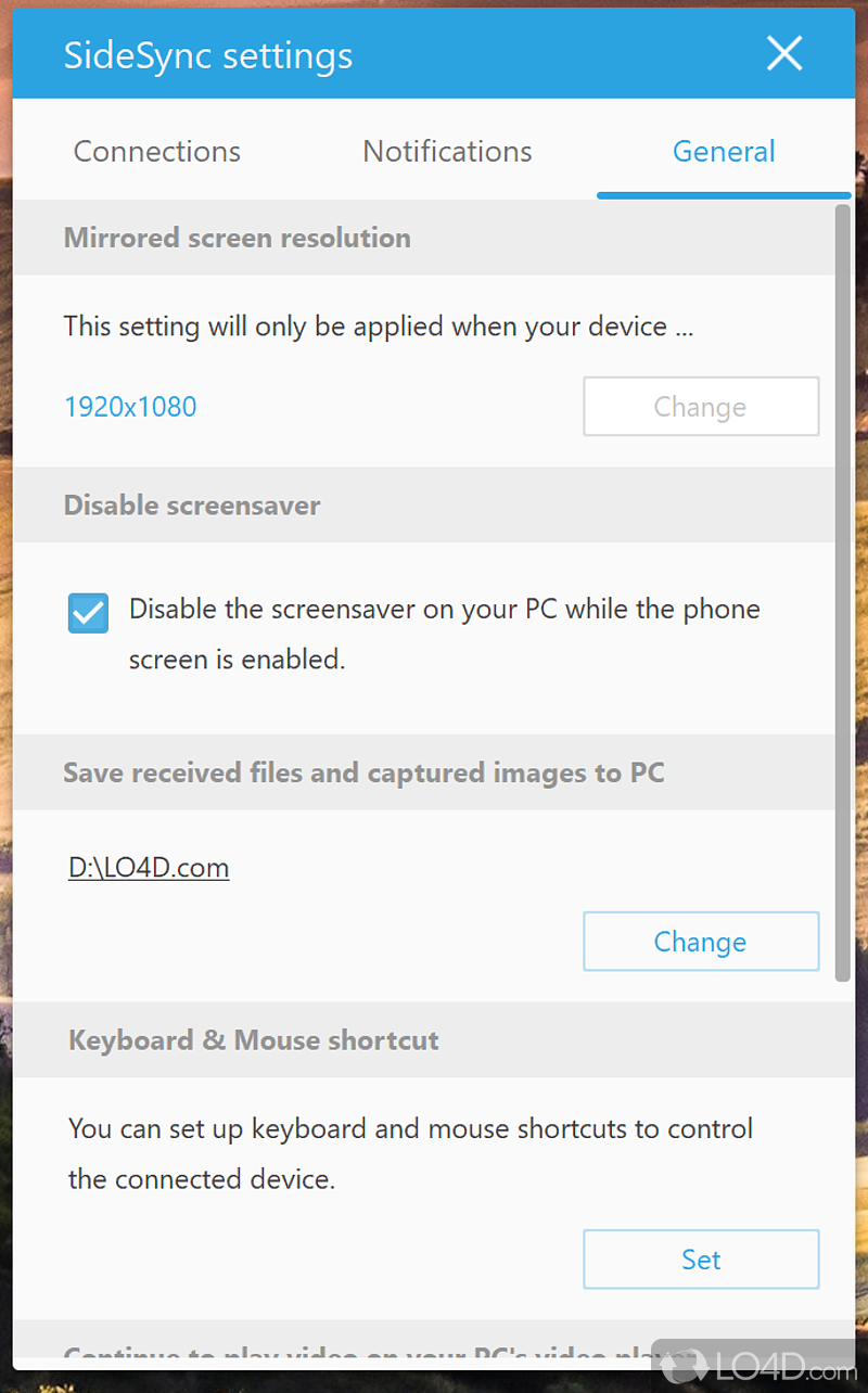 Share the screen and data between your PC and mobile device - Screenshot of Samsung SideSync