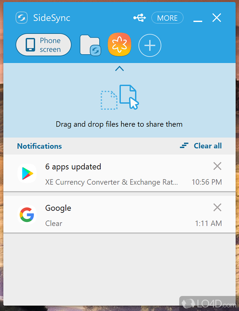 Share the screen and data between Samsung device and computer - Screenshot of Samsung SideSync