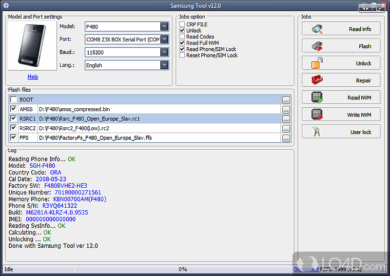 Samsung Tool: User interface - Screenshot of Samsung Tool
