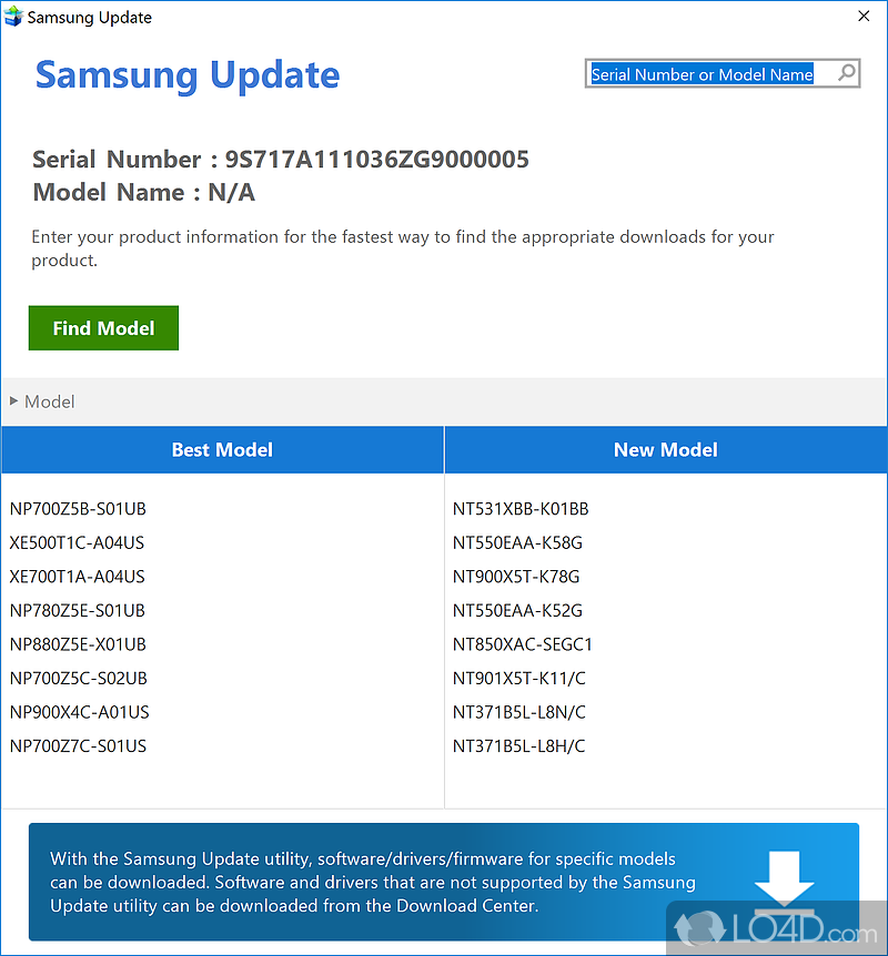 Keep software, firmware and driver components for Samsung PC up-to-date - Screenshot of Samsung Update