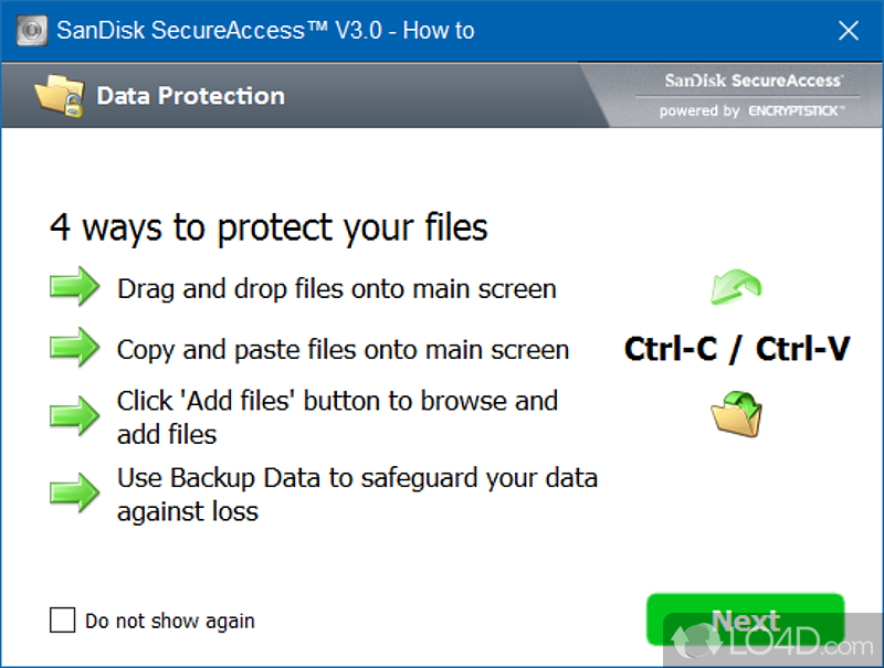 SanDisk external disk encryption, privacy and vault software - Screenshot of SanDisk SecureAccess