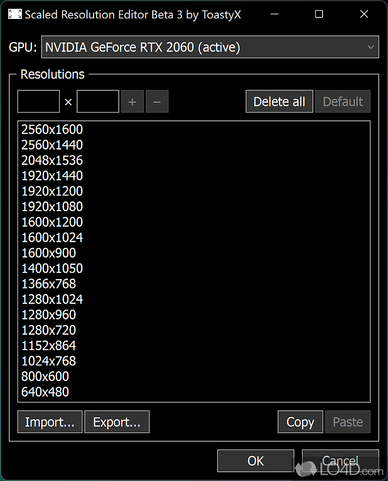 Edit the list of resolutions that are displayed by graphics driver automatically on systems with AMD/ATI - Screenshot of Scaled Resolution Editor