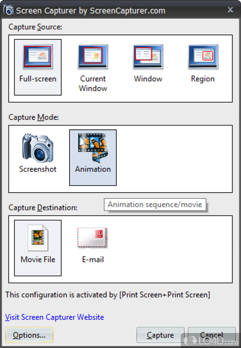 Capture screen images, animations, selected window - Screenshot of Screen Capturer
