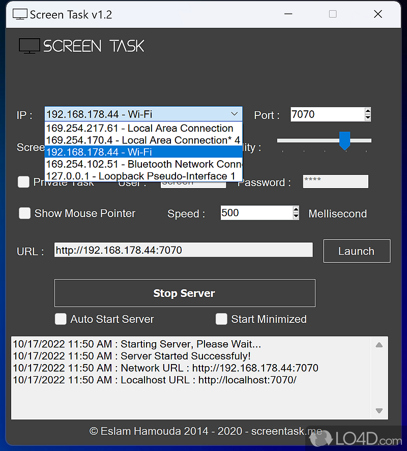 And way to remotely share the screen on multiple devices - Screenshot of Screen Task