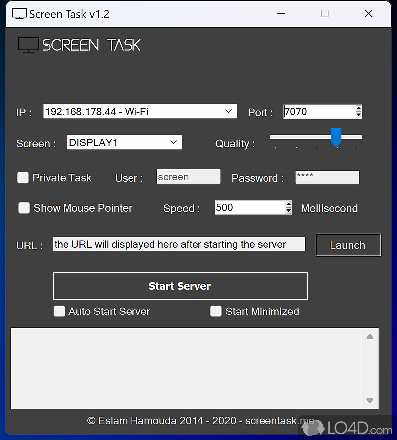 Designed to allow other users in network view desktop in real time with a web browser - Screenshot of Screen Task