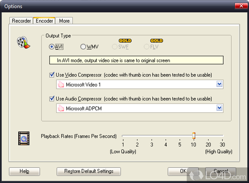 Screen Video Recorder: User interface - Screenshot of Screen Video Recorder