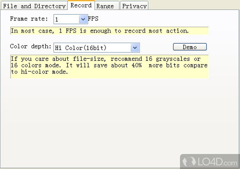 Tool creates instant screen demos with the highest compression ratio - Screenshot of SCREEN2EXE