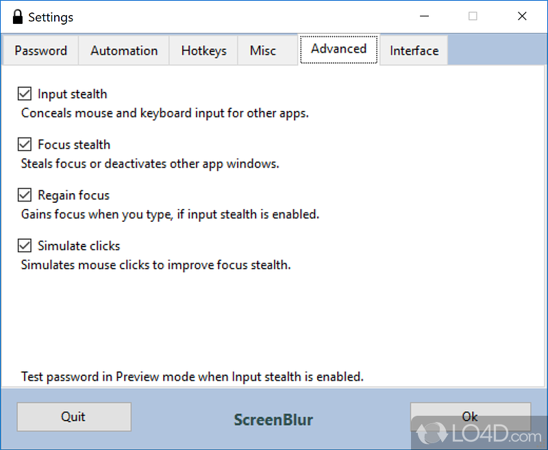 Secure your desktop with a password - Screenshot of Screen Blur