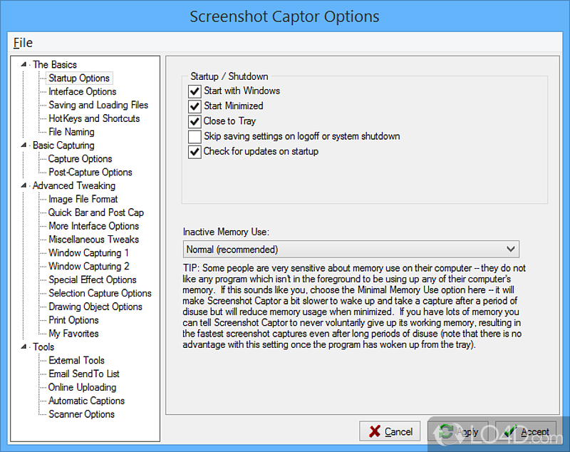 Quick setup and interface - Screenshot of Screenshot Captor