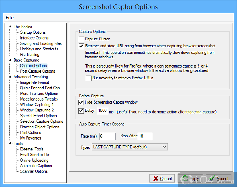 Editing options and uploading the resulted items to the Internet - Screenshot of Screenshot Captor
