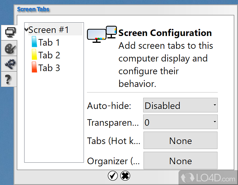 Virtual desktops represented by color tabs - Screenshot of ScreenTabs