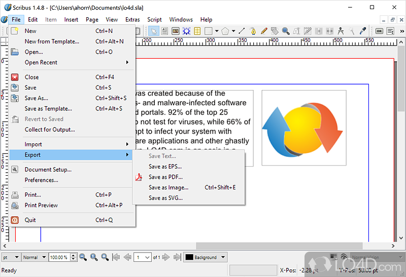 Extensive file type support - Screenshot of Scribus
