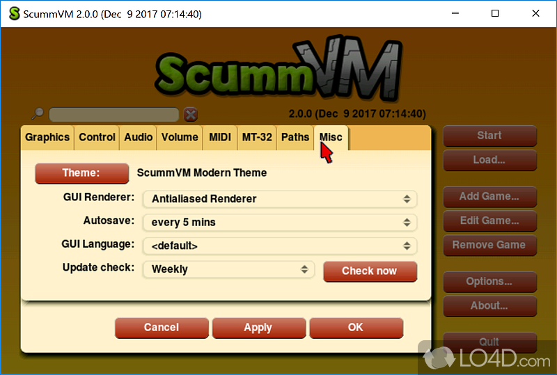 ScummVM: User interface - Screenshot of ScummVM