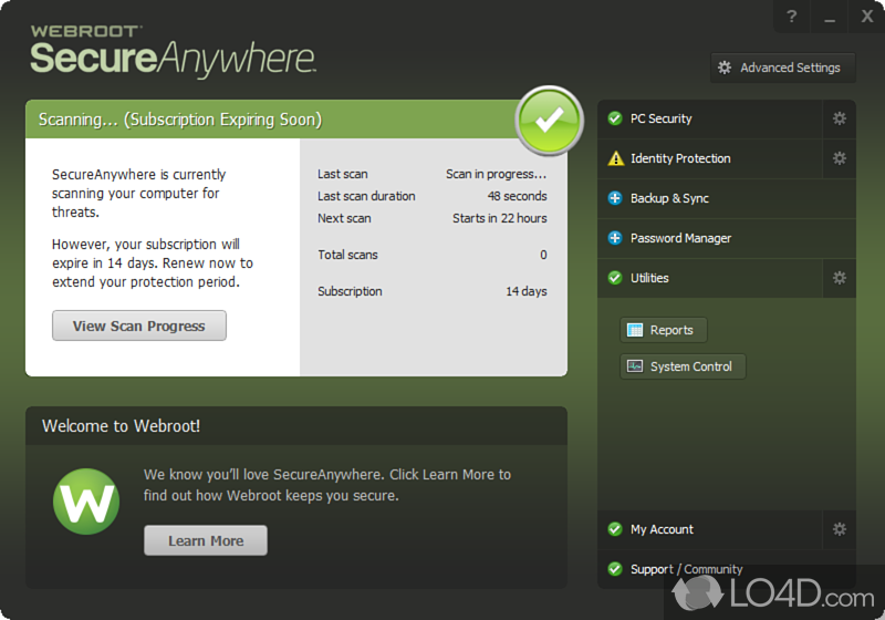 Powerful and antivirus solution created to prevent virus intrusions - Screenshot of Webroot SecureAnywhere AntiVirus