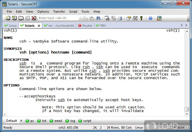 Login using SSH and secure protocols - Screenshot of SecureCRT