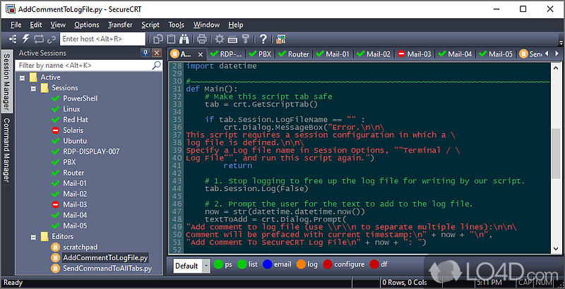 Provides terminal emulation for computing professionals, raising productivity with advanced session management - Screenshot of SecureCRT