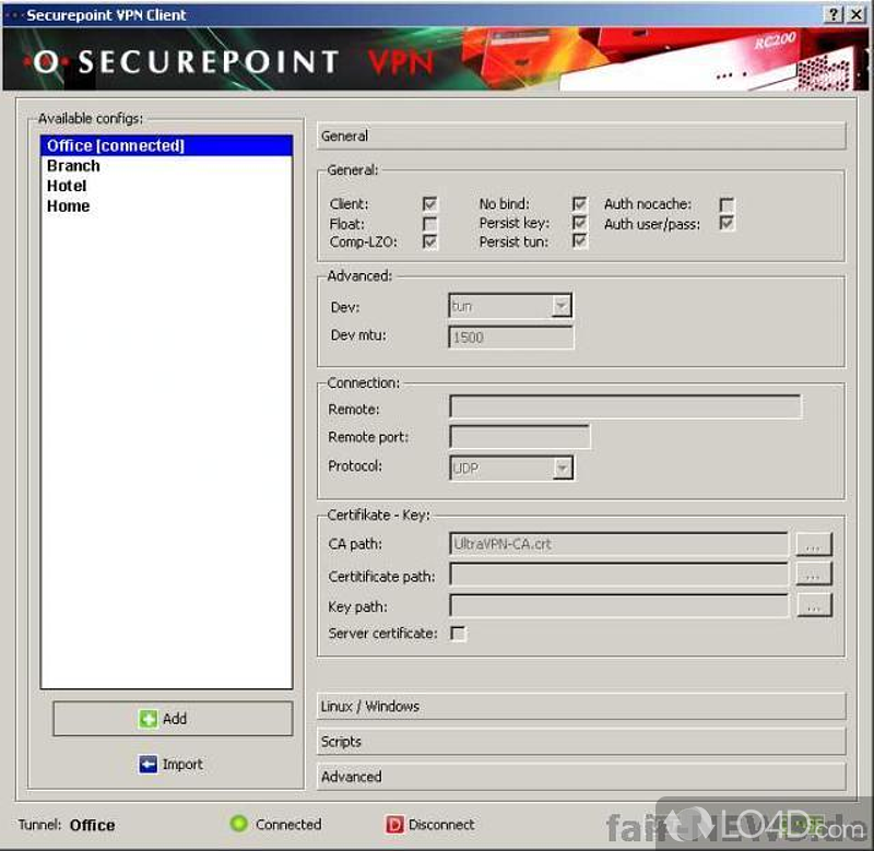 Job of this firewall is to protect a PC from unwelcome access - Screenshot of Securepoint Personal VPN Client