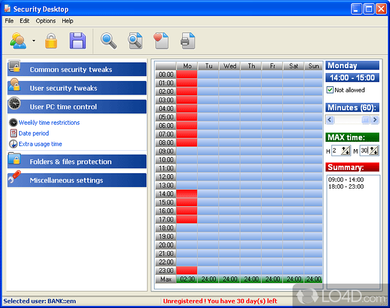 Restrict users access to PC and limit kids time - Screenshot of Security Desktop Tool