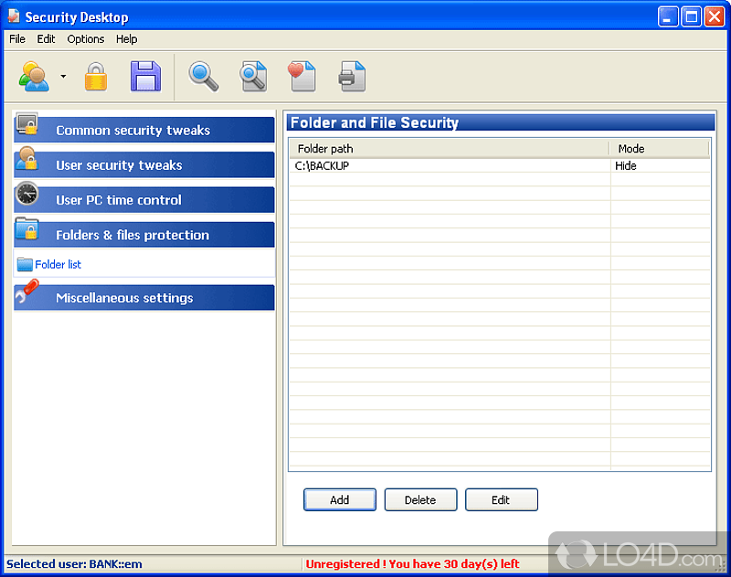 Security Desktop Tool: User interface - Screenshot of Security Desktop Tool