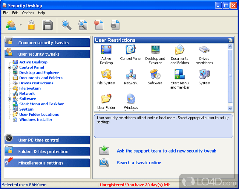 Software to restrict kids' access to the home PC - Screenshot of Security Desktop Tool
