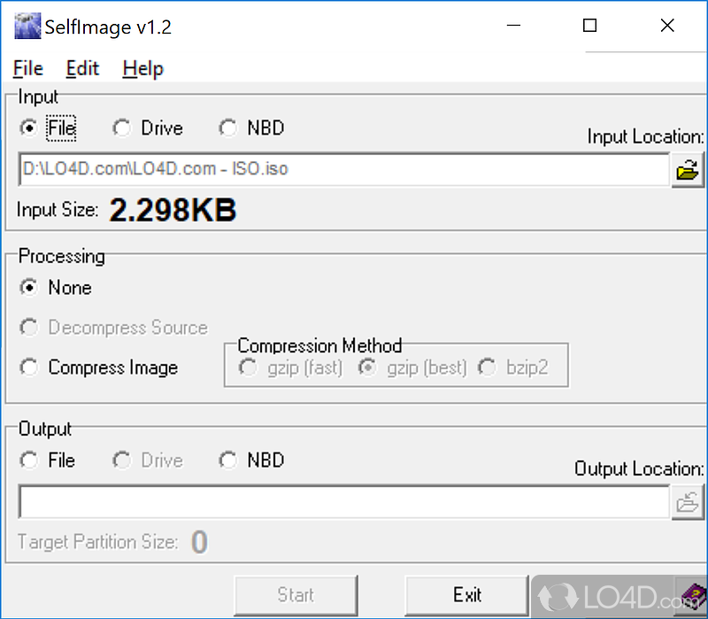 Create an image of a hard disk or partition - Screenshot of SelfImage