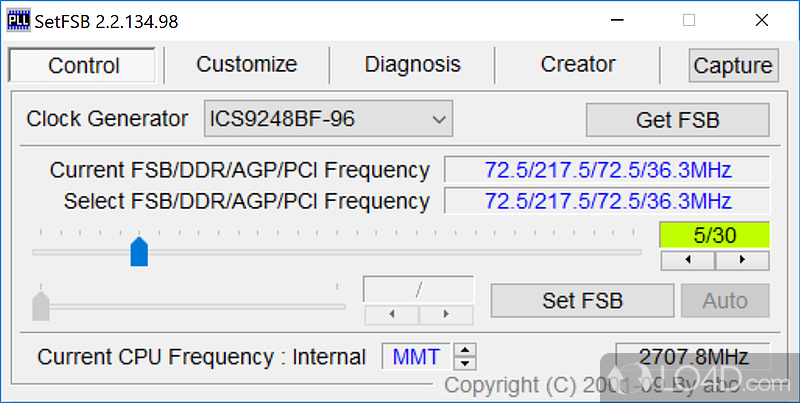 Quickly gain thorough details about CPU and push it to the limits for extra performance - Screenshot of SetFSB