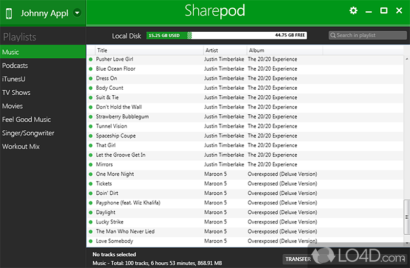 Was specially designed and developed to allow you to easily and quickly share iPod music collection with friends - Screenshot of SharePod