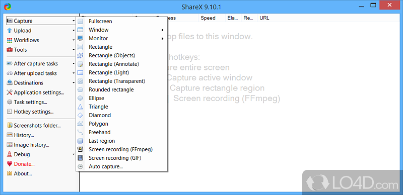 Manual or automatic capturing mode - Screenshot of ShareX