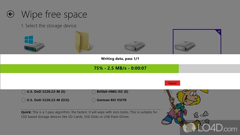 Shredder8 for Windows 8: Wiping free space - Screenshot of Shredder8 for Windows 8