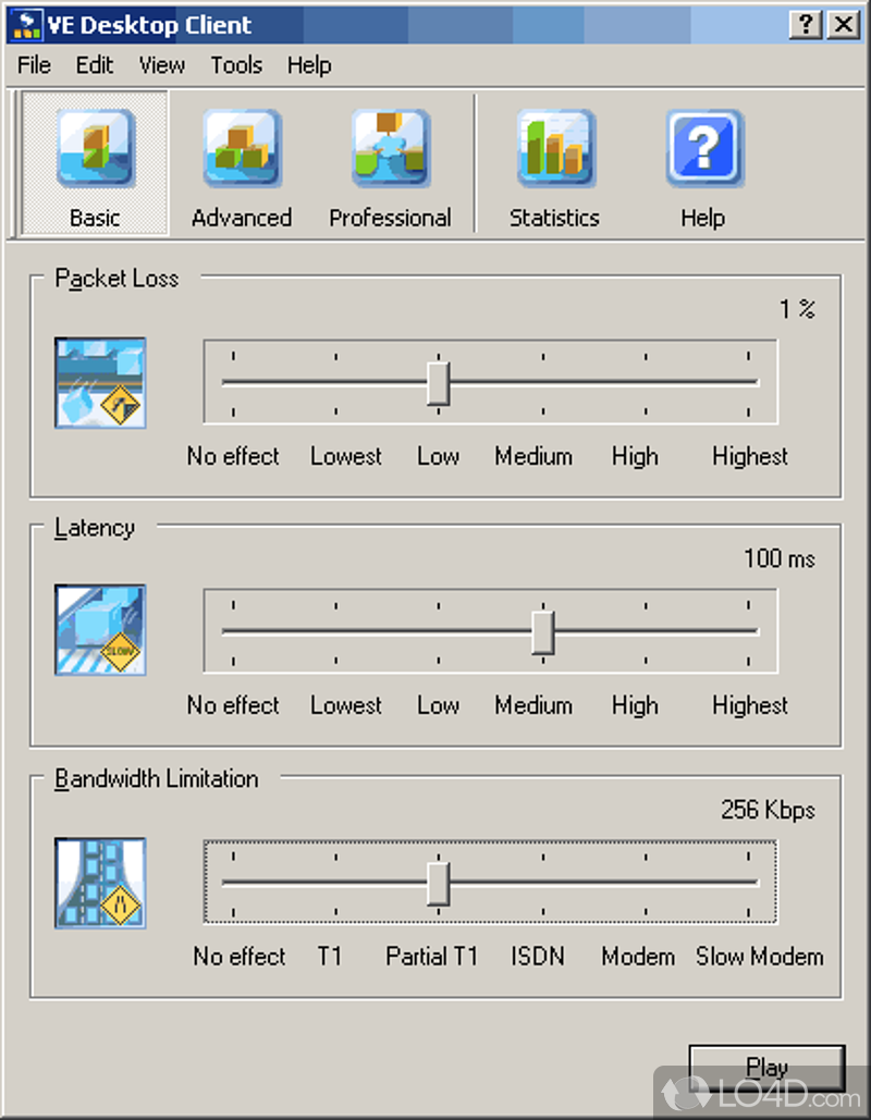 Network simulation software - Screenshot of Shunra VE Desktop