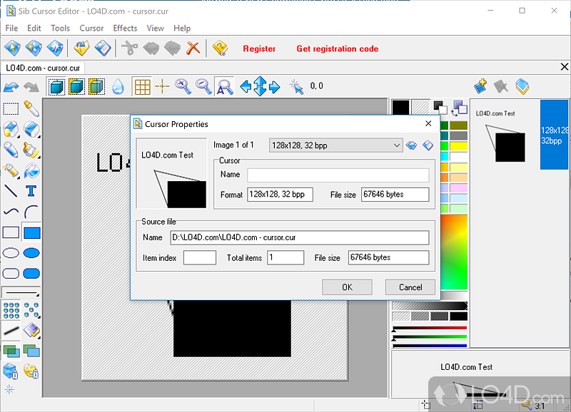 Sib Cursor Editor: User interface - Screenshot of Sib Cursor Editor