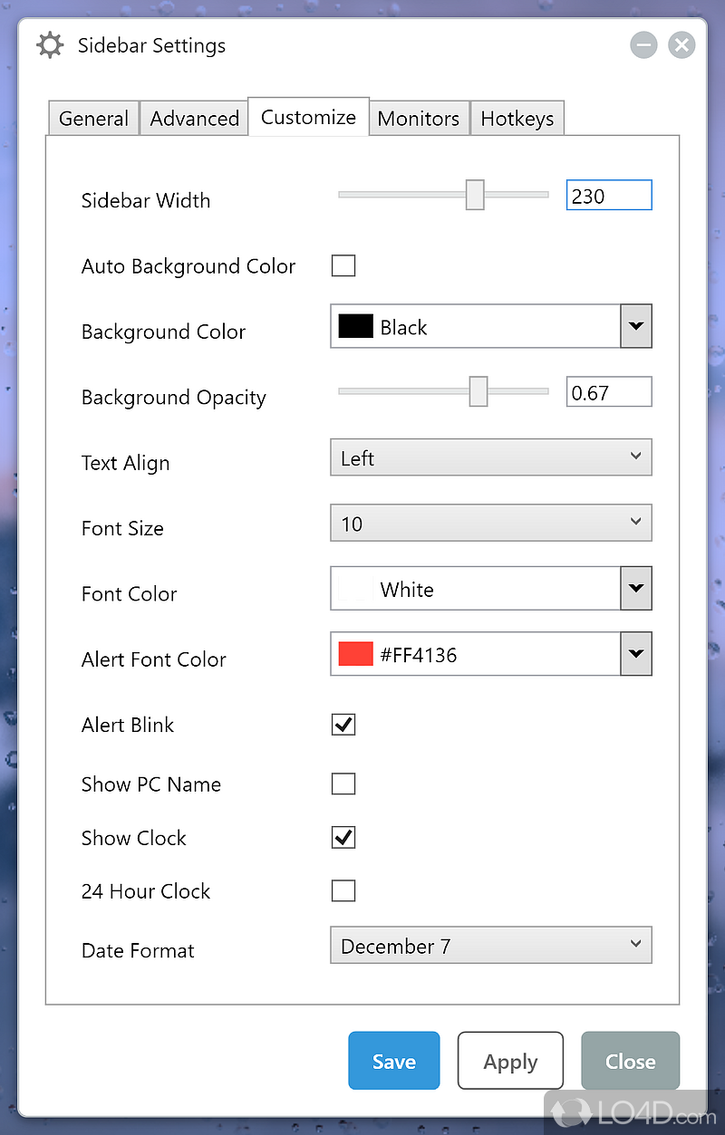 Sidebar Diagnostics: Candidly display - Screenshot of Sidebar Diagnostics