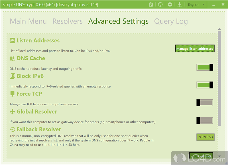 2-layer encryption - Screenshot of Simple DNSCrypt