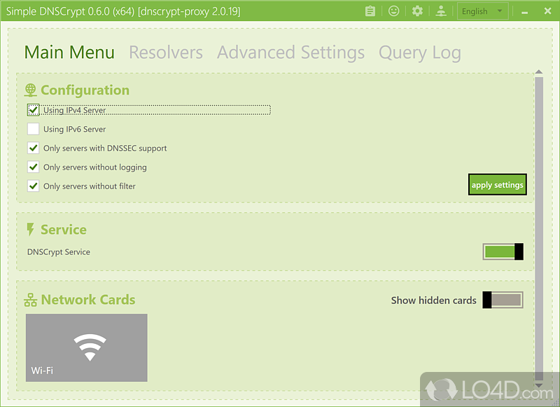 Configure the dnscrypt-proxy on Windows-based computers easily - Screenshot of Simple DNSCrypt