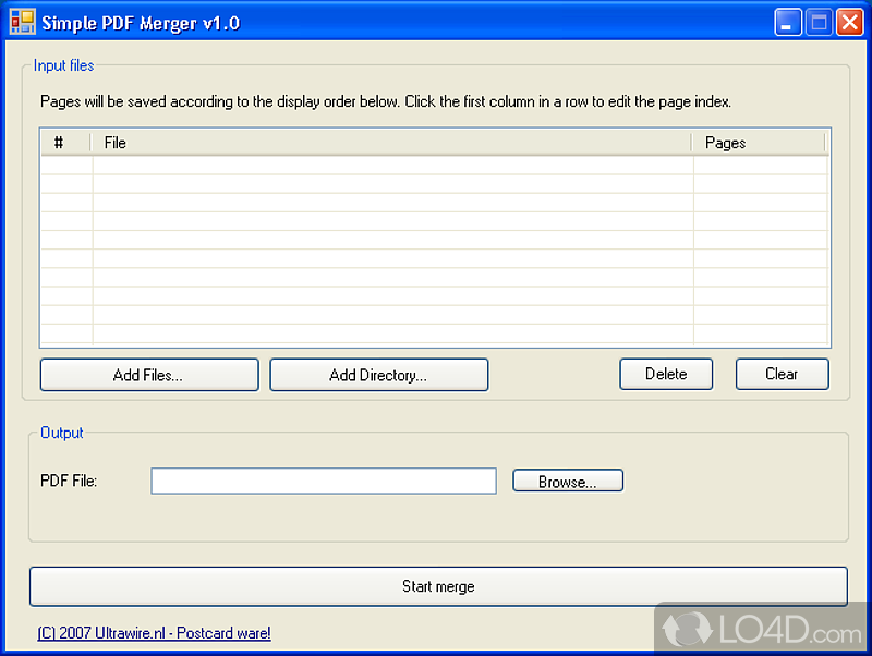 Simple PDF Merger: User interface - Screenshot of Simple PDF Merger