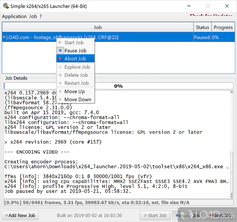 Simple x264/x265 Launcher: Performance - Screenshot of Simple x264/x265 Launcher