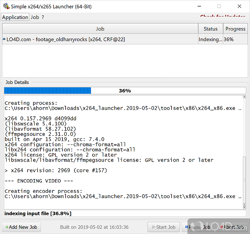 Graphical User Interface for encoding multimedia files using the x264 H - Screenshot of Simple x264/x265 Launcher