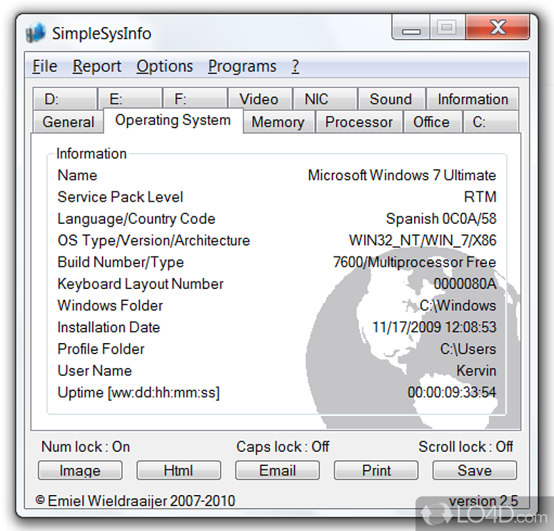 Retrieve computer information and save it into file - Screenshot of SimpleSysInfo