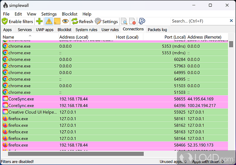 Windows Filtering Platform - Screenshot of simplewall