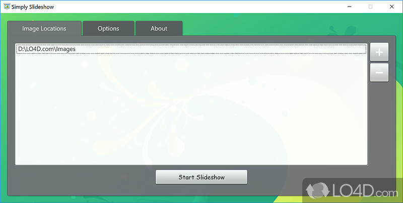 Allows users to create slideshows quickly and with minimum effort, while offering support for a full screen mode - Screenshot of Simply Slideshow