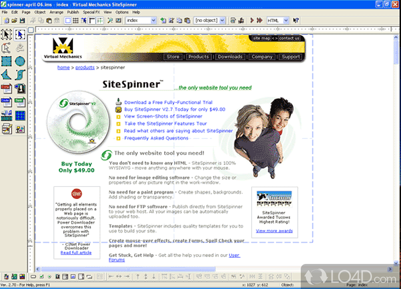 Only tool you need to create and publish sophisticated websites - Screenshot of SiteSpinner