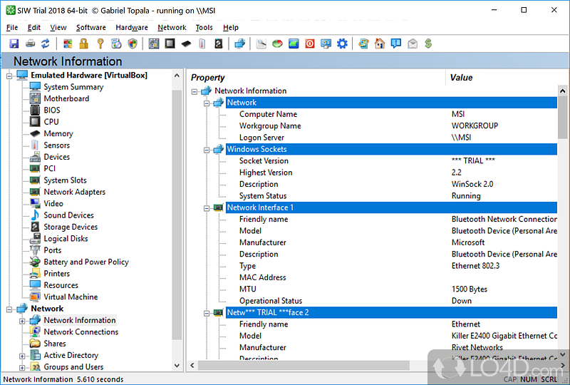 View detailed information about software and hardware - Screenshot of SIW