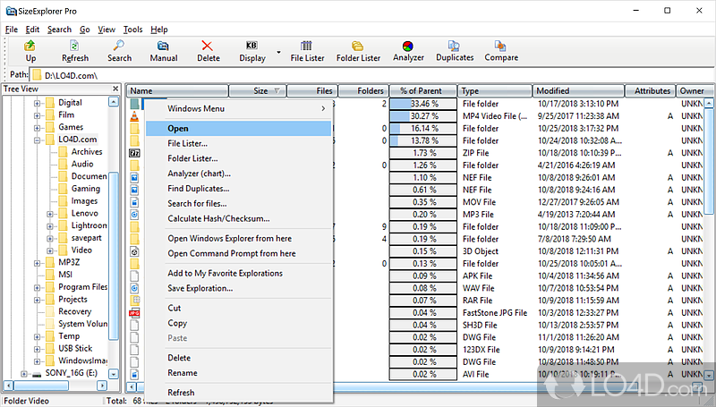 Useful info presented in neat graphs - Screenshot of SizeExplorer Pro