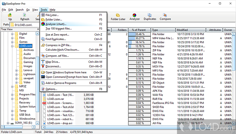 Powerful disk space usage analyzer - Screenshot of SizeExplorer Pro